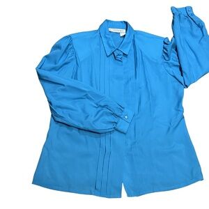 Vintage 80s Arabella Blake Teal Power Blouse Shoulder Pads Sz 16 Office